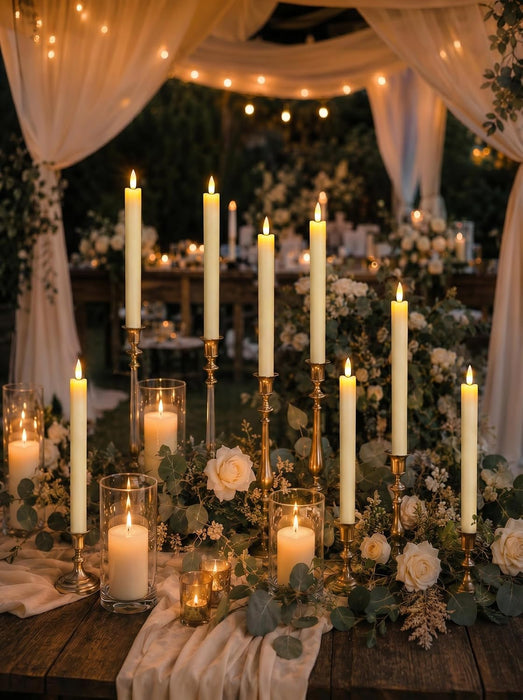 Flameless Taper Candles LED Battery Operated Remote Timer Ivory
