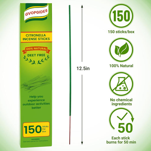 Citronella Incense Sticks 150 Sticks/Made with Natural Plant Based Ingredients/Citronella Oil/Lemongrass Oil/Rosemary Oil/150 Pcs