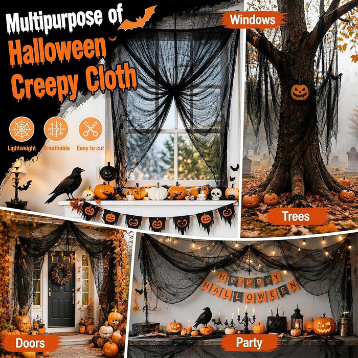 5Pcs Halloween Creepy Cloth Black 30×72inch - Halloween Decorations Clearance - Creepy Spooky Halloween Decorations Outd