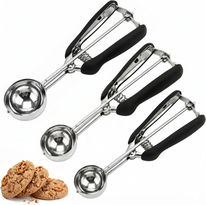 Cookie Scoop Set, 3Pcs Ice Cream Scoop, Cookie Scoops for Baking Set of 3, 18/8 Stainless Steel Cookie Scooper for Bakin