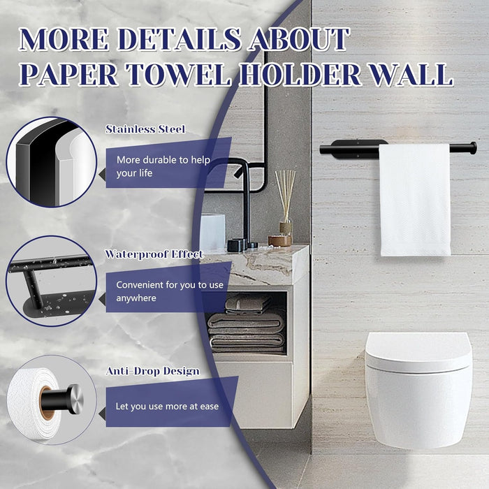 Black Paper Towel Holder, Self Adhesive Paper Towel Holder Under Cabinet