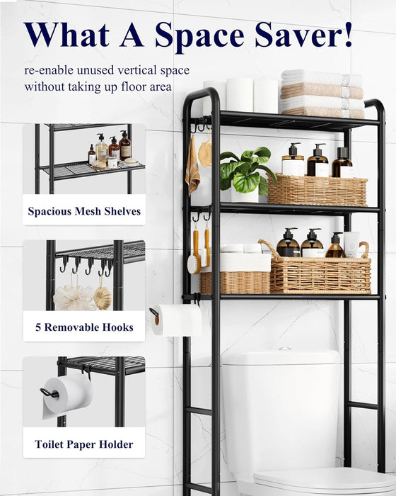 Over Toilet Storage Rack, 63.2" H Space-Saving, Holder & Hooks