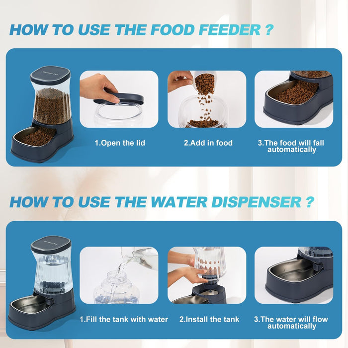 Automatic Dog Water Dispenser & Feeder Food Set, 304 Stainless Steel Bowls
