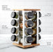 16 Jar Warner Revolving Countertop Spice Rack Organizer with Lift & Pour Caps and Spices Included, FREE Spice Refills for 5 years, Stainless Steel & Bamboo with Black Caps