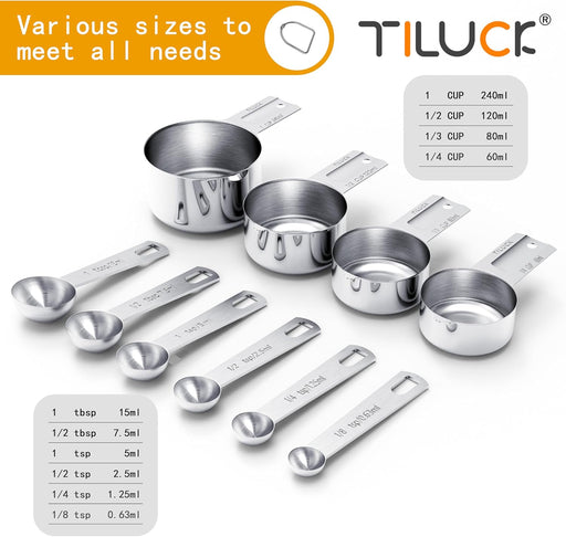 Stainless Steel Measuring Cups & Spoons Set, Cups and Spoons