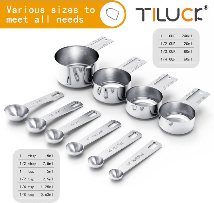 Stainless Steel Measuring Cups & Spoons Set, Cups and Spoons