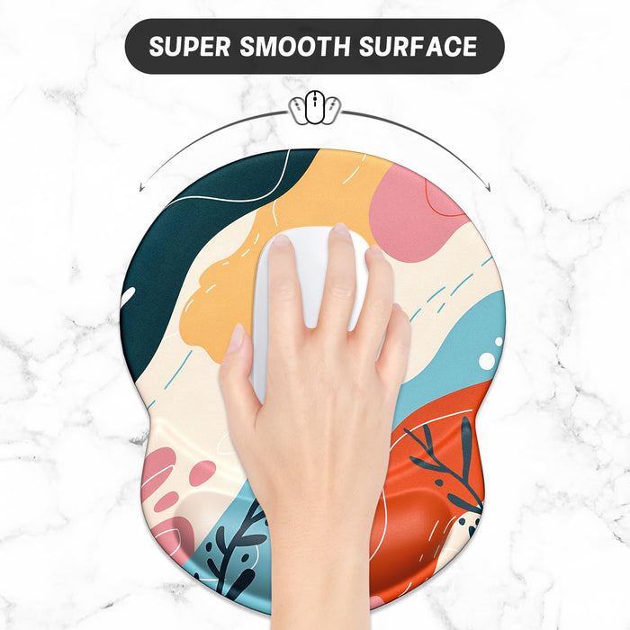 Ergonomic Mouse Pad with Gel Wrist Support Small Wrist Rest Smooth Surface Non-Slip PU Base Comfortable Office Supplies Pain Relief, 8.7 x 7.2 inches, Art Style Pattern
