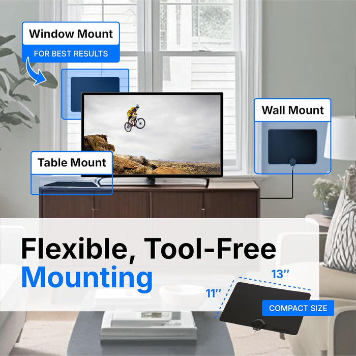 FLATenna - Indoor Digital HDTV Antenna, 12' Coaxial Cable, Superior Reception Range & Signal Reliability, Supports 4K Sm