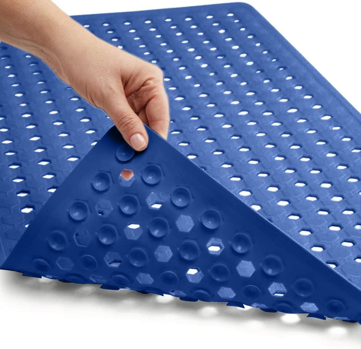 Patented Bath Tub Shower Mat, 35X16 Washable Bathtub Floor Mats, Suction Cups and Drain Holes to Keep Tubs Clean, Clear