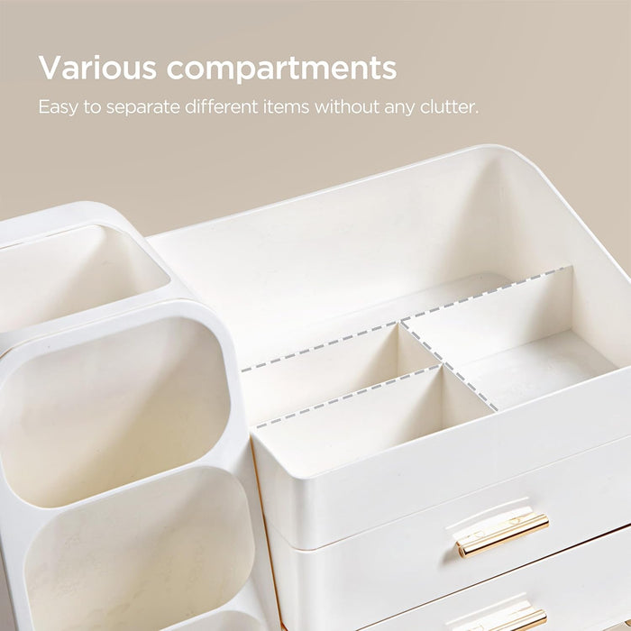 Makeup Organizer with Brush Holder for Vanity, Large Plastic Bathroom Countertop Organizer Skin Care Storage, Easy to St