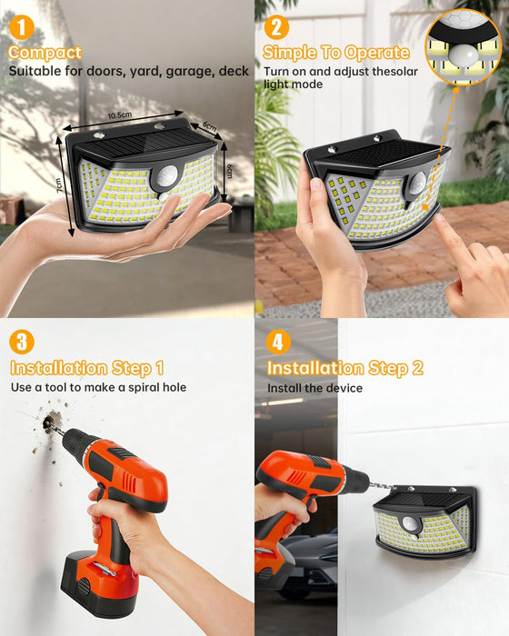 Solar Motion Sensor Lights Outdoor 120 LEDs, Black, 6 Pack