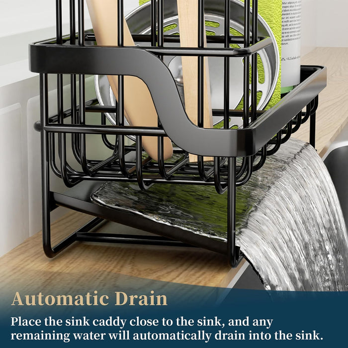 Sponge Holder for Kitchen Sink - Sink Caddy with Stainless Steel Self Drain Tray, Sink Organizer with High Brush Holder 