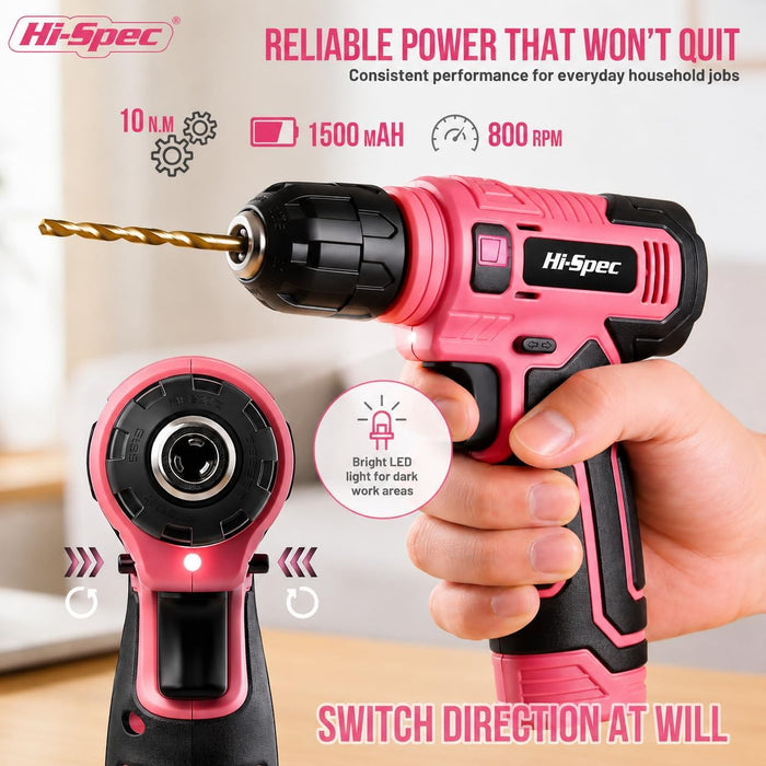 8V Cordless Drill Set & Starter Tool Kit for Women, Pink