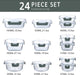 24 Piece Glass Food Storage Containers with Lids,Gray