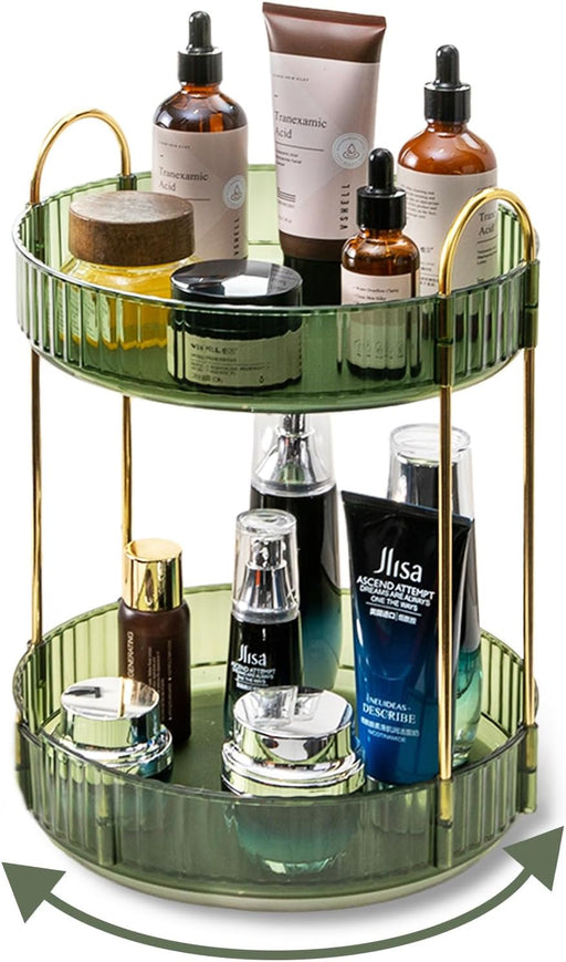 360 Rotating Makeup Organizer for Vanity,2 Tier Large Capacity Skincare Organizers,Bathroom Counter Organizer, Spinning 
