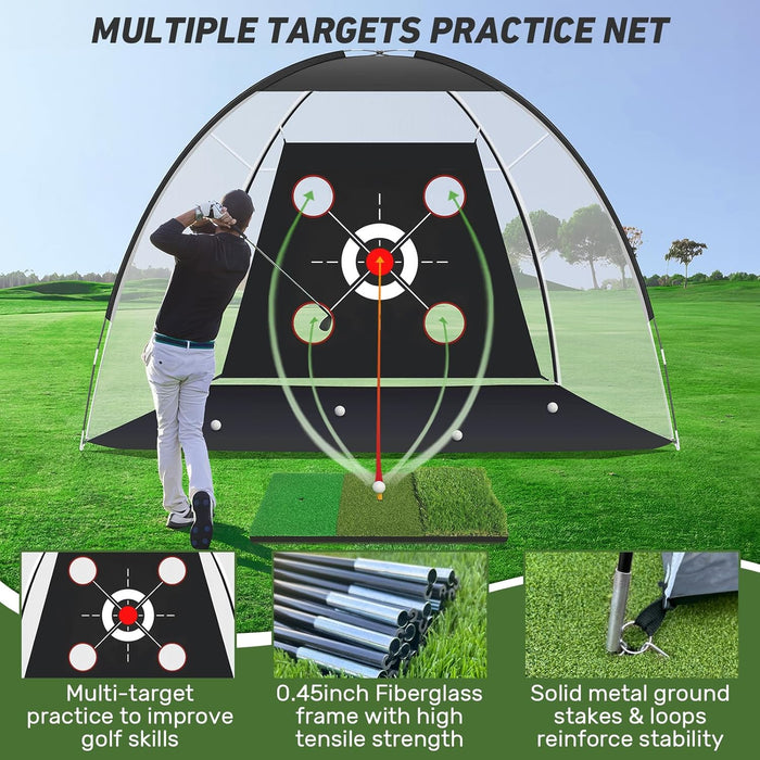 Golf Net with Practice Mat,Golf Hitting Aid Nets 10x7FT for Backyard Driving Chipping Training Swing with Target Mat Bal