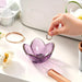 Purple Flower Jewelry Dish Glass Ring Holder Dish Jewelry Tray Cute Vanity Organizer Aesthetic Nightstand Bathroom Room 