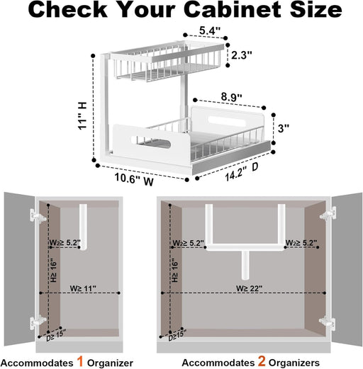 Under Sink Organizer, L-Shaped 2 Tier Pull Out Cabinet Organizer
