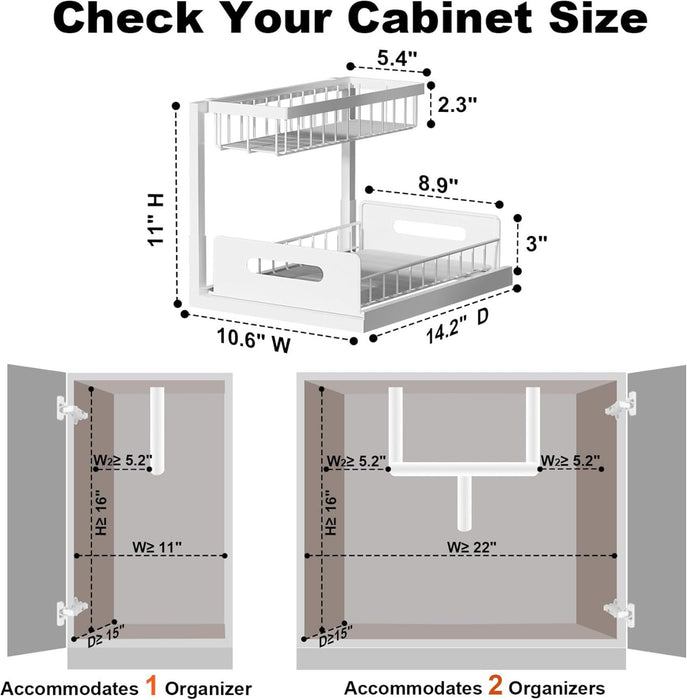 Under Sink Organizer, L-Shaped 2 Tier Pull Out Cabinet Organizer