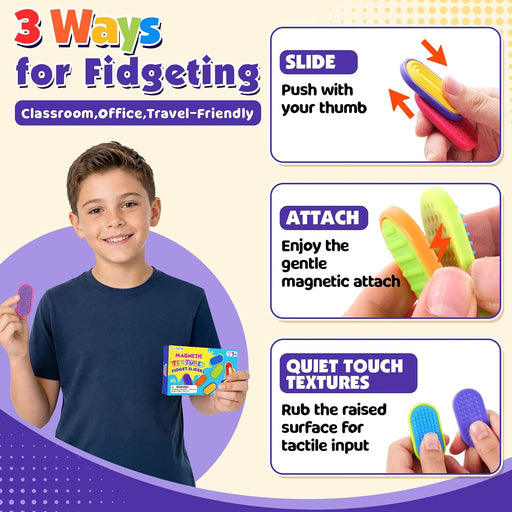Sensory Fidget Magnet Toys for Kids: Silicone Magnetic Sliders Stress Fidgets for Autism, Stress Small Texture Fidget Toys for Classroom Prizes, Adults Office Desk / Portable Travel Must Haves, Gifts