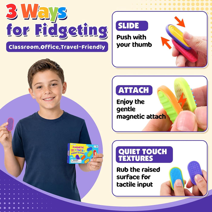 Sensory Fidget Magnet Toys for Kids: Silicone Magnetic Sliders Stress Fidgets for Autism, Stress Small Texture Fidget Toys for Classroom Prizes, Adults Office Desk / Portable Travel Must Haves, Gifts