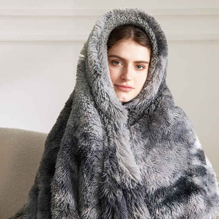 Faux Fur Fluffy Fleece Sherpa Blanket Couch Throw Grey 50"x60"