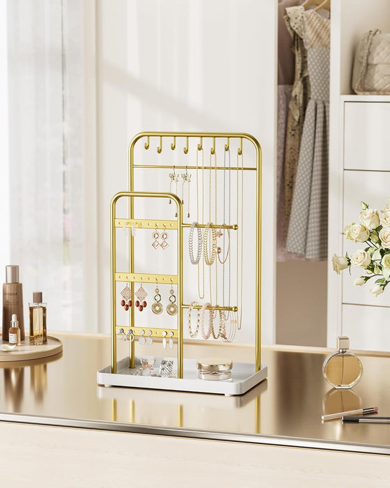 Jewelry Holder Stand: Jewelry Display for Necklace, Bracelet, Earring, Ring, White & Gold