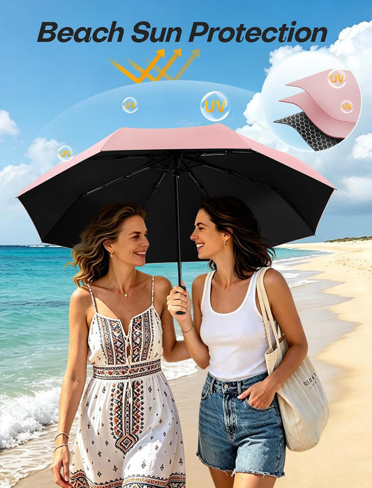 Compact Travel Umbrella for Rain - Windproof Automatic Umbrellas, UV Umbrella for Sun Protection with Black Anti-UV Coat