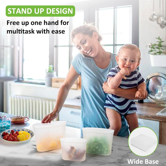 Reusable Storage Bag, 12 Pack 100% Silicone Food Storage Bags Stand Up Silicone Zip Lock Bags for Food Container, Freeze