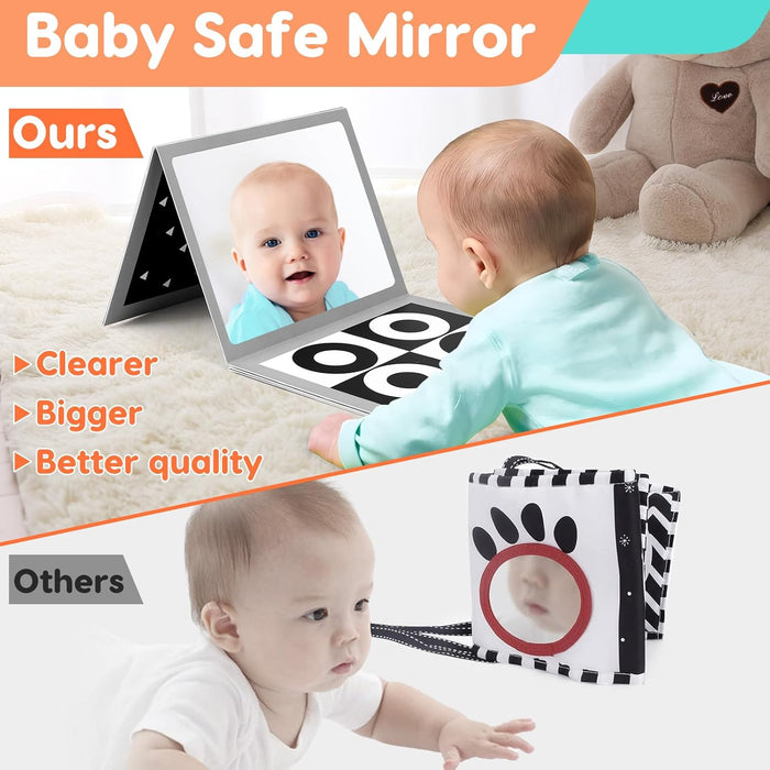 Black and White Baby Toys Tummy Time Mirror High Contrast Book Flash Card