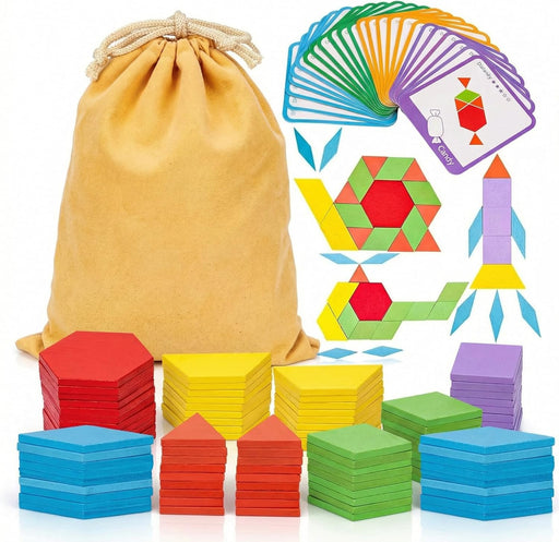 209 PCS Shapes Wooden Pattern Blocks for Kids