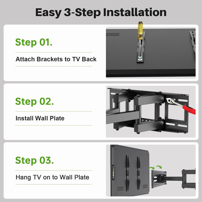 Full Motion TV Wall Mount for Most 32-70 inch TVs up to 99 lbs, Wall Mount Bracket with Dual Articulating Arms, Swivel, Tilt, Max VESA 400x400mm, TV Mount Fits 12”/16” Wood Studs