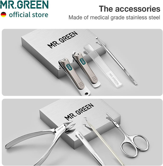 Manicure Sets Pedicure Kits Stainless Steel Nail Clipper Personal Care Tools with PU Leather Case (Green)