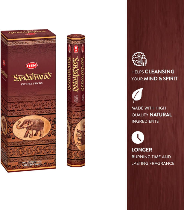 - Sandalwood Incense Sticks - Pack of 6 - 120 count - 301g