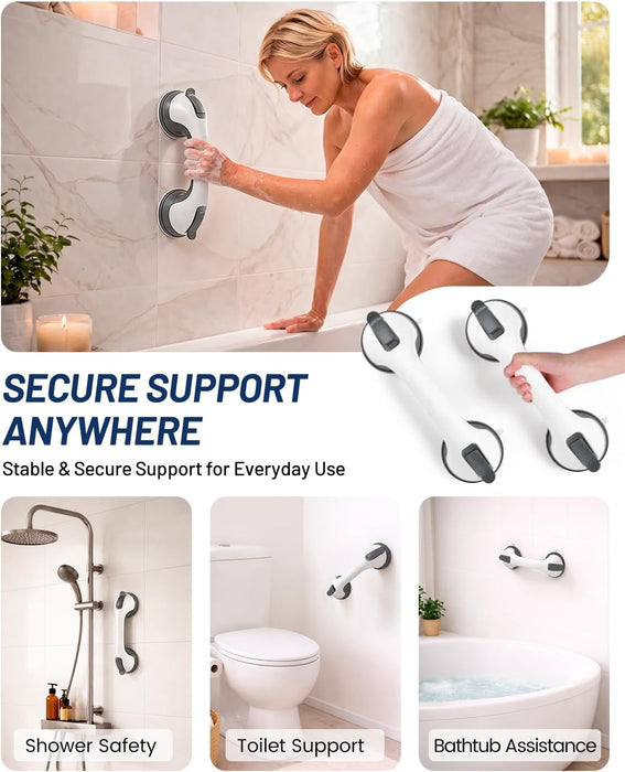 Suction Grab Bars for Shower, Gel-Enhanced Shower Handles for Seniors, Grey