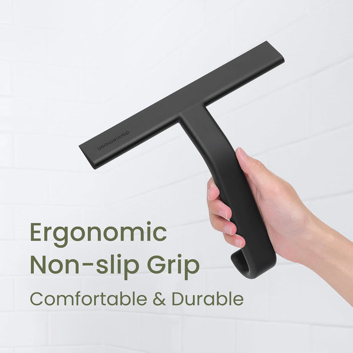 JustHang Shower Squeegee with Built-in Hook, 10-Inch Black
