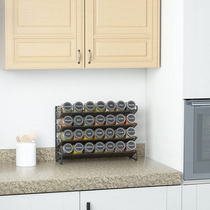 Spice Rack Organizer with 28 Spice Jars, 386 Spice Labels, Chalk Marker and Funnel Set for Cabinet, Countertop, Pantry, 