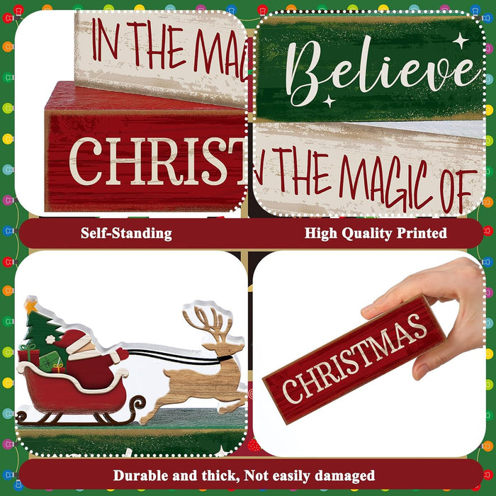 4 Pcs Christmas Table Decorations Wooden Stacked Block Santa