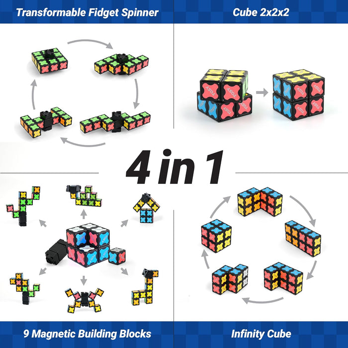 Magnet Fidget Spinner Mini - 8 Blocks, 3 in 1 Toy: Transformable Fidget Spinner, Infinity Cube, 2x2 Puzzle Cube, Easter 
