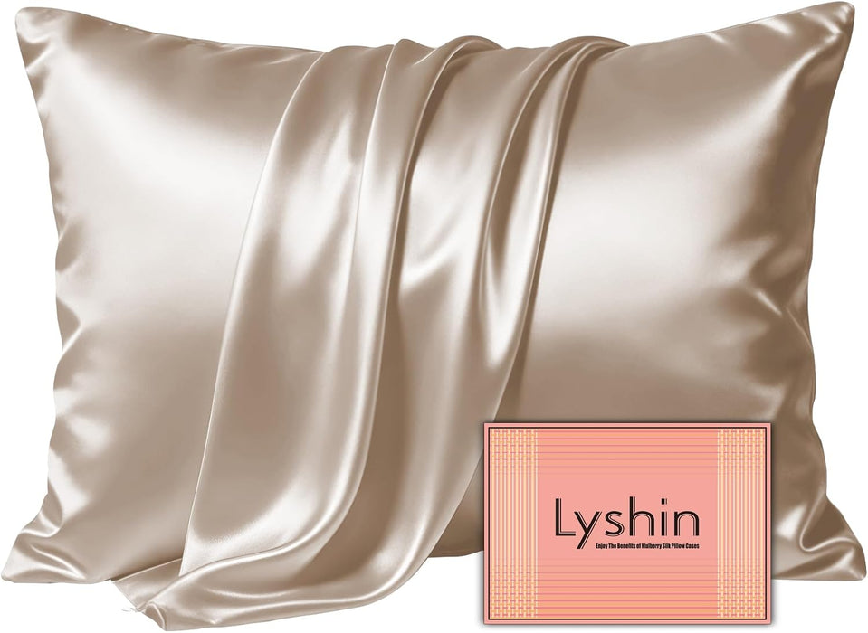 Silk Pillow Cases Standard Size with Hidden Zipper, Champagne