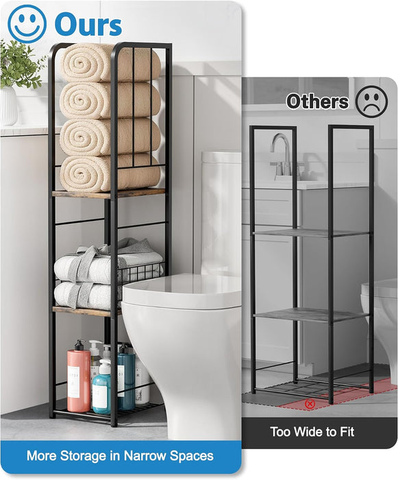 Narrow Towel Storage for Bathroom, 3-Tier Free Standing Bathroom Towel Rack Organizer with Shelf for Small Bath, Pool, B