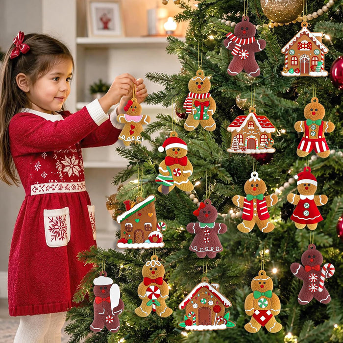 16pcs Gingerbread Man Ornaments for Christmas Tree Decorations