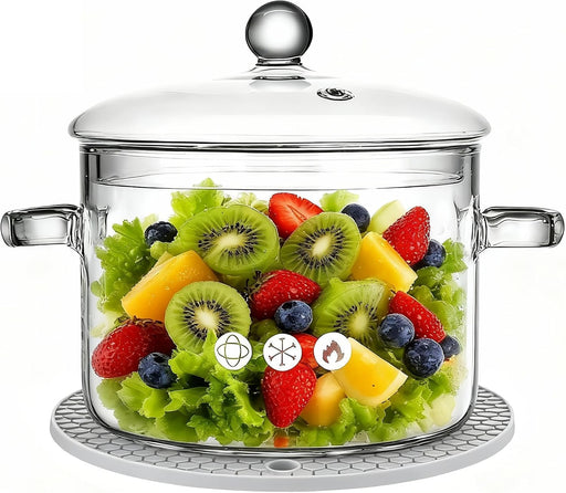 Clear Glass Pot, 1.5L, Cooking Pot with Lid and Handle, Clear Saucepan, Resistant Borosilicate Pot, Glass Saucepan for Cooking On Stove - Ideal for 1 People (50oz)