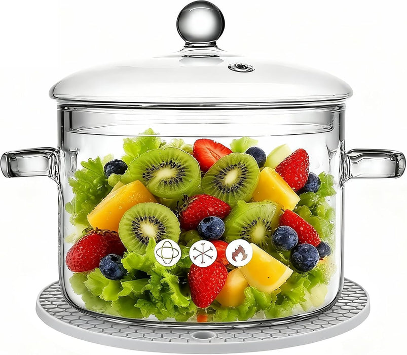 Clear Glass Pot, 1.5L, Cooking Pot with Lid and Handle, Clear Saucepan, Resistant Borosilicate Pot, Glass Saucepan for Cooking On Stove - Ideal for 1 People (50oz)