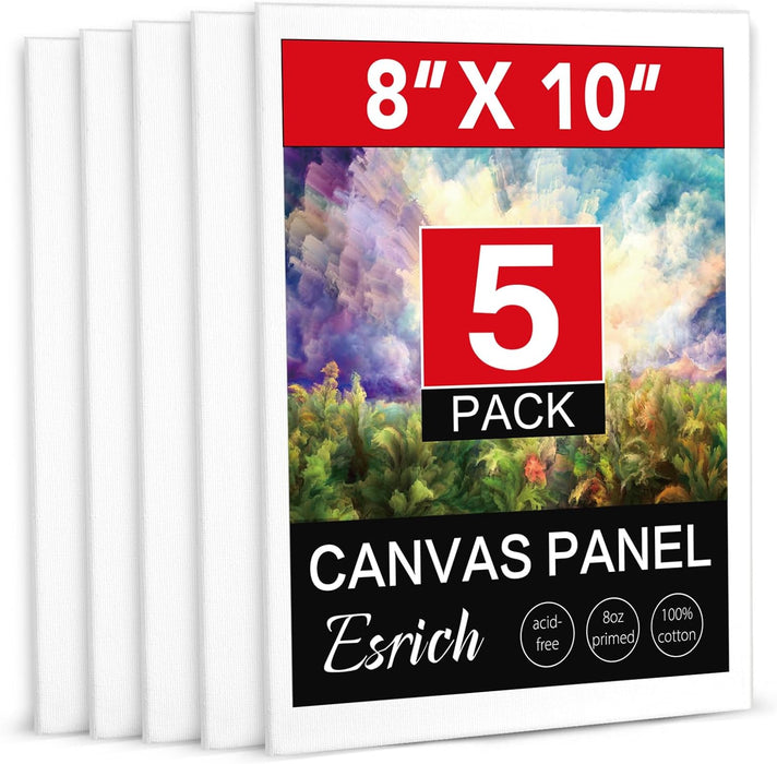 Canvas Boards for Painting, 5 Pack Canvases for Painting 8x10 Cotton Primed Acid Free Blank Canvas Panels for Oil Paint,