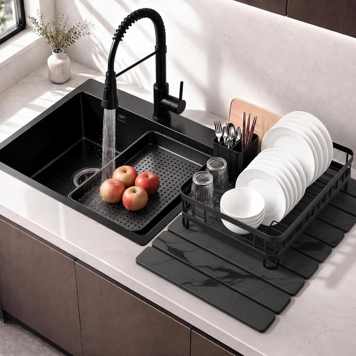 Large Stone Dish Drying Mat for Kitchen Counter, Quick Dry Stone Dishes/Bath Mats,Foldable Water Absorbing Diatomaceous 