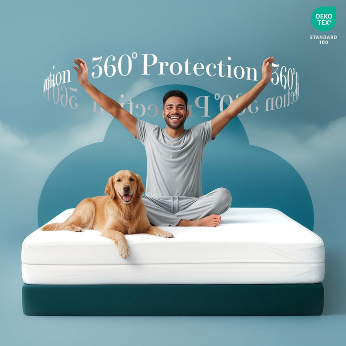 Waterproof Mattress Protector Queen Size, Zippered Mattress Encasement Bed Bug and Dust Mite Proof, Absorbent Six-Sided Mattress Cover