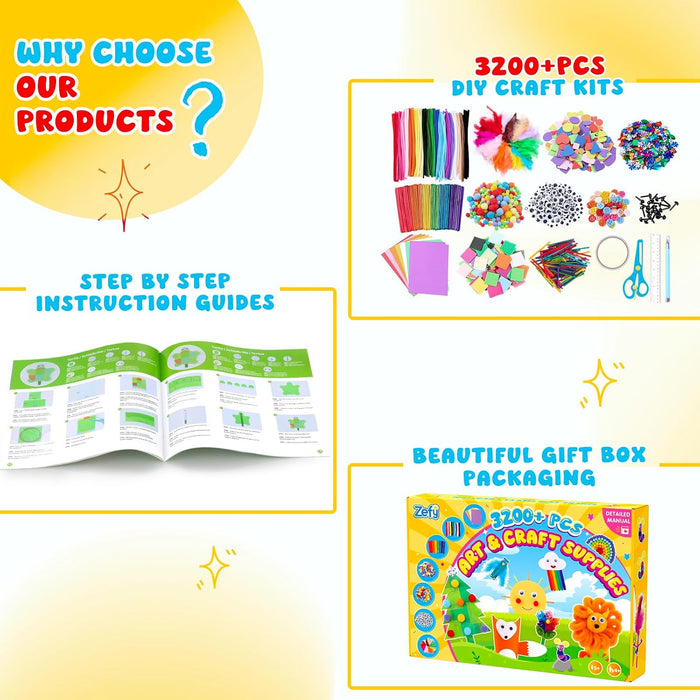 3200+ Pcs Arts and Crafts Supplies for Kids, All in One Craft Kits