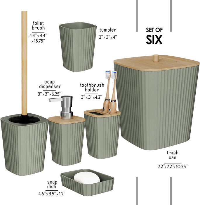 Bathroom Set - Sage Green Bathroom Accessories Set, 6PC Bathroom Accessory Set, Bathroom Sets with Toilet Brush, Trash C