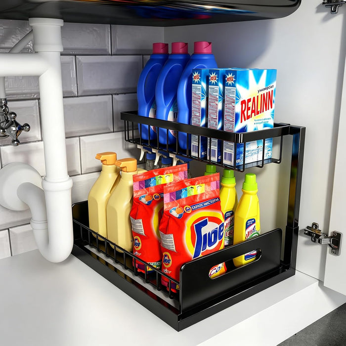 Under Sink Organizer, L-Shaped Pull Out Cabinet Organizer, Kitchen